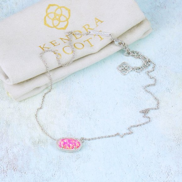 Kendra Scott Elisa Bright Pink Kyocera Opal Necklace Silver Tone - Picture 4 of 5